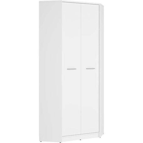 Pegane – Armoire d'angle 2 portes blanc – Longueur 79,5 cm – Largeur 79,5 cm – Hauteur 197 cm – Panneaux de particules stratifiés (1/3)