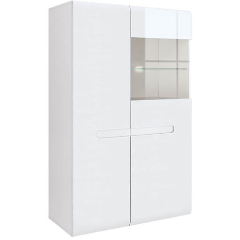 Vitrine à 2 portes avec éclairage LED,coloris Blanc/Blanc haute brillance - Longueur 90 x Profondeur 41 x Hauteur 145 cm (1/5)