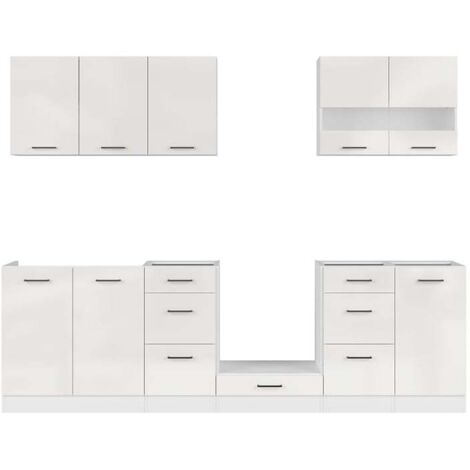 Cuisine complète 260 cm,Ensemble de meuble de cuisine coloris Blanc/Craie brillant, plan de travail non inclus (1/5)