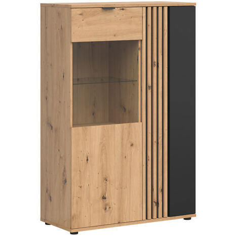 Vitrine à 2 portes,coloris Chêne artisan/Noir - Longueur 90,5 x Profondeur 40 x Hauteur 137,5 cm (1/4)