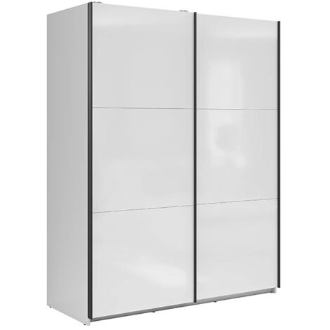 Armoire à 2 portes coulissante coloris Blanc brillant - Longueur 153,5 x Profondeur 60 x Hauteur 195,5 cm (1/4)