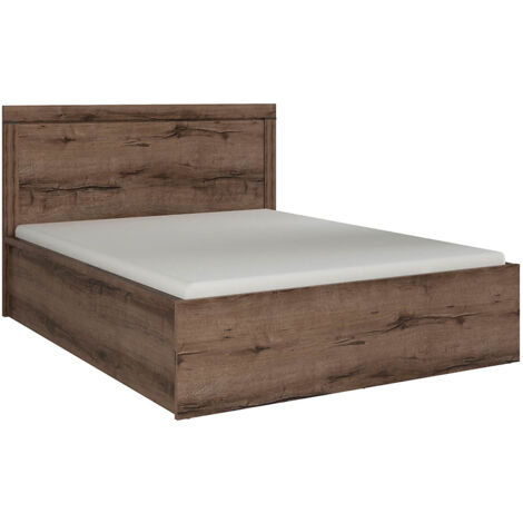 Lit coffre adulte 2 places 140x200 avec cadre sommier et rangement, coloris Chêne marron foncé - Longueur 206,5 x Profondeur 149,5 x Hauteur 41-105,5 cm (1/4)