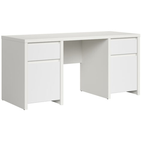 Bureau avec 2 portes et 2 tiroirs, coloris Blanc/Blanc Mat - Longueur 160 x Largeur 65 x Hauteur 77 cm (1/3)