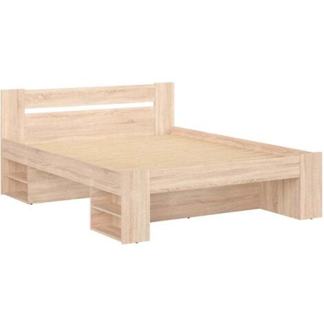 Lit adulte 2 places 160 x 200 cm avec des étagères de rangement coloris Chêne sonoma - Longueur 204,5 x Largeur 165 x Hauteur 47,5-85,5 cm (1/5)