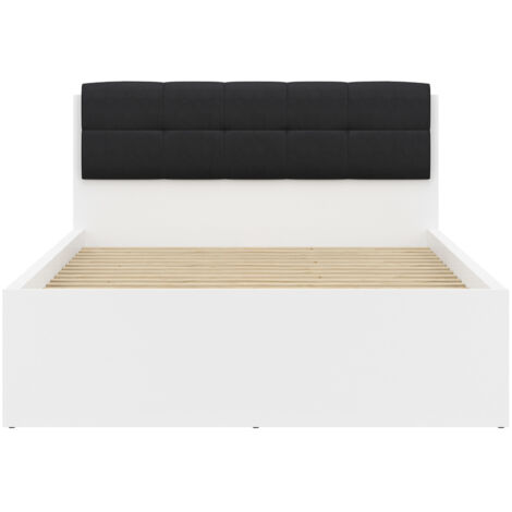 Lit coffre 140x200 tête rembourée noir avec sommier et rangement, coloris Blanc brillant - Longueur 204,5 x Profondeur 149 x Hauteur 95/40,5 cm (1/5)