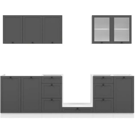 Cuisine complète 260 cm,Ensemble de meuble de cuisine coloris Blanc/Gris graphite, plan de travail non inclus (1/5)