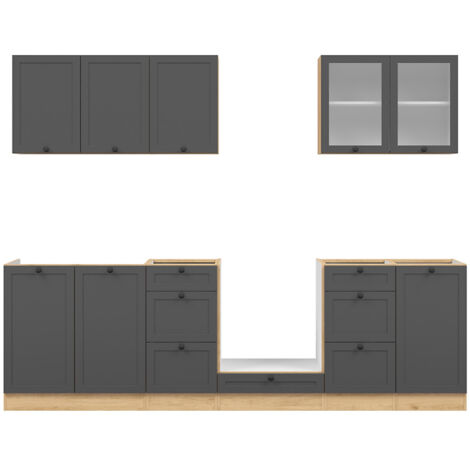 Cuisine complète 260 cm,Ensemble de meuble de cuisine coloris Chêne bernstein, plan de travail non inclus (1/5)