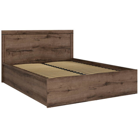 Lit coffre adulte 2 places 160x200 avec cadre sommier et rangement, coloris Chêne marron foncé - Longueur 206,5 x Profondeur 169,5 x Hauteur 41-105,5 cm (1/5)