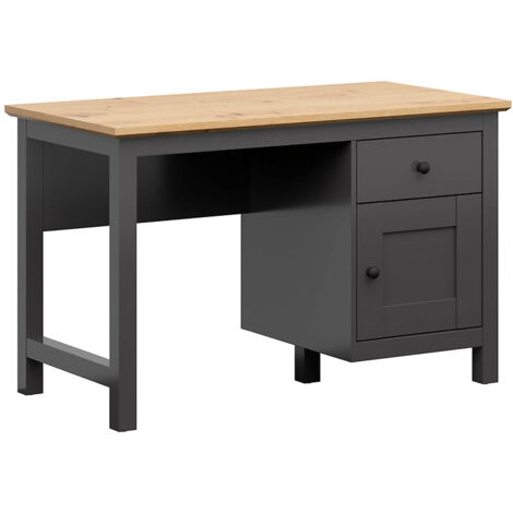 Bureau avec portes et tiroir coloris Gris graphite/Chêne artisan - Longueur 120 x Profondeur 60 x Hauteur 75 cm (1/4)