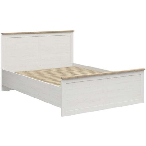 Lit double 160x200 lit adulte 2 places , coloris Blanc pin andersen/Chêne clair - Longueur 208,5 x Profondeur 165 x Hauteur 110,5/57,5 cm (1/5)