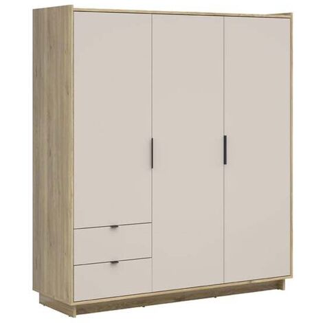 Armoire à 3 portes et 2 tiroirs,coloris Chêne mauvella/Beige - Longueur 179,5 x Profondeur 60 x Hauteur 201,5 cm (1/5)