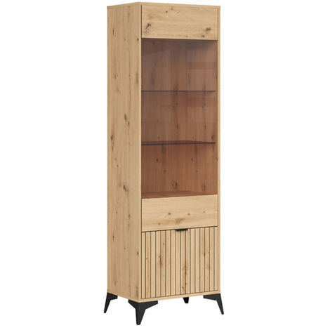 Vitrine haute avec 1 porte vitrée,coloris Chêne artisan - Longueur 60 x Profondeur 41 x Hauteur 197 cm (1/5)