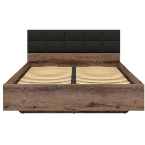Lit coffre 160x200 avec tête de lit rembourrée noir, sommier et rangement ,coloris Chêne marron foncé - Longueur 206 x Profondeur 165 x Hauteur 42-98,5 cm (1/5)