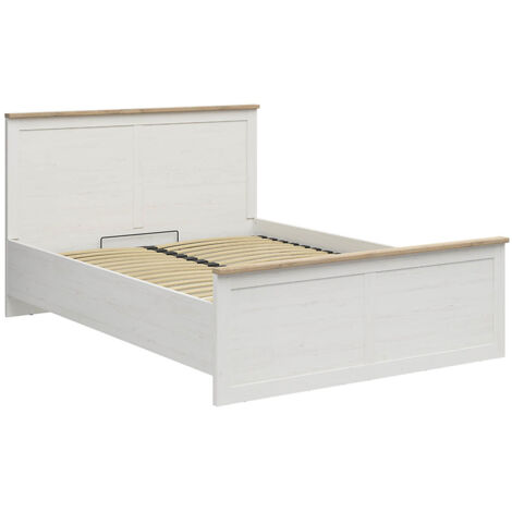 Lit coffre 160x200 lit adulte 2 places avec sommier et rangement, coloris Blanc pin andersen/Chêne clair - Longueur 208,5 x Profondeur 165 x Hauteur 110,5/57,5 cm (1/5)