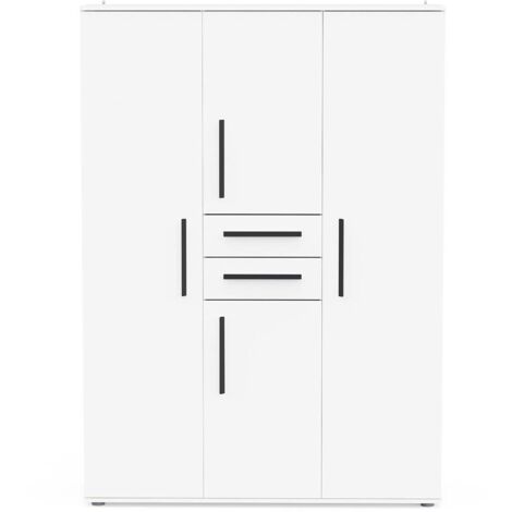 Amoire placard de rangement 4 portes et 2 tiroirs couleur blanc mat - Largeur 134,6 x Profondeur 50 x Hauteur 188 cm (1/5)