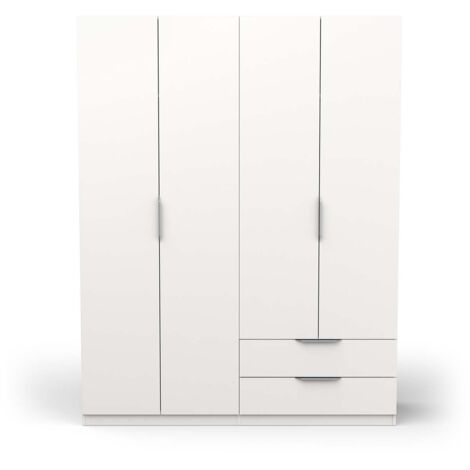 Armoire 4 portes 2 tiroirs couleur blanc mat - Largeur 157,3 x Profondeur 51,1 x Hauteur 203 cm (1/5)