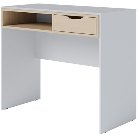 Bureau coloris blanc avec un tiroir couleur cambrien ,Table d'étude avec rangement - Longueur 90 x Hauteur 78 x Profondeur 44 cm (1/4)