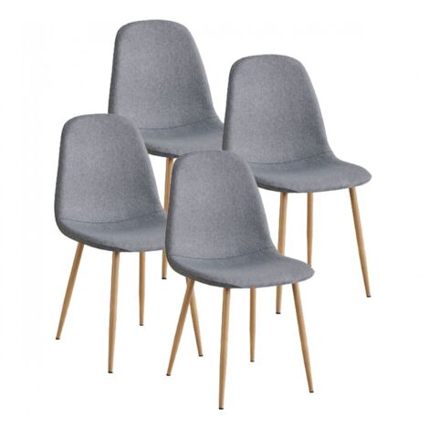 Lot de 4 Chaise de salle à manger avec assise rembourrée en tissu gris et pieds couleur naturelle - Longueur 49 x Hauteur 86 x Profondeur 43 cm (1/3)