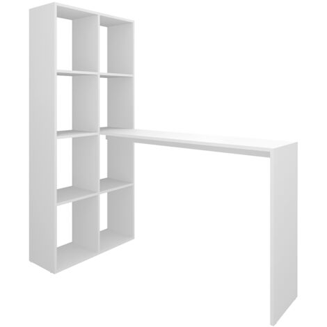Bureau avec 8 étagères réversibles, bureau d'ordinateur coloris blanc - Longueur 135 x Hauteur 150 x Profondeur 65 cm (1/3)