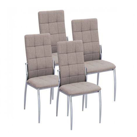 Lot de 4 chaises de salle à manger marron avec pieds en métal , Assise en tissu rembourée - Hauteur 44 x Longueur 46 x Profondeur 10 cm (1/3)
