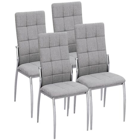 Lot de 4 chaises de salle à manger grises avec pieds en métal , Assise en tissu rembourée - Hauteur 44 x Longueur 46 x Profondeur 10 cm (1/3)