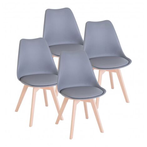 Lot de 4 Chaises de salle à manger avec coussin coloris gris et pieds en bois - Longueur 42,5 x Hauteur 82,5 x Profondeur 42 cm (1/5)