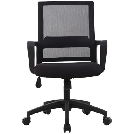 Chaise de bureau noire avec dossier et accoudoirs en maille, roulettes en métal avec revêtement plastique - Longueur 46 x Hauteur 102 x Profondeur 50 cm (1/5)