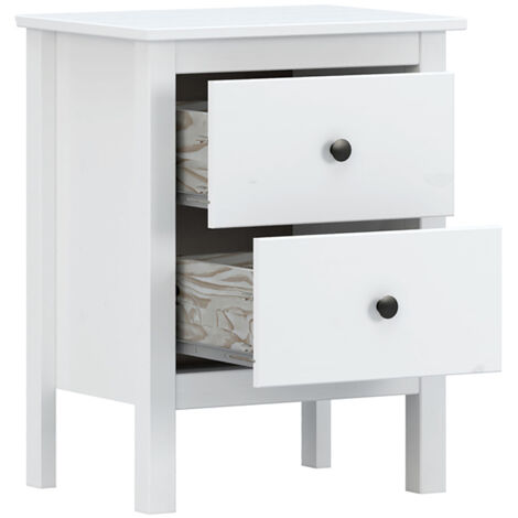 Table de chevet table de nuit à 2 tiroirs en Bois massif Couleur Blanc - Longueur 48 x Hauteur 60 x Profondeur 36 cm (1/2)