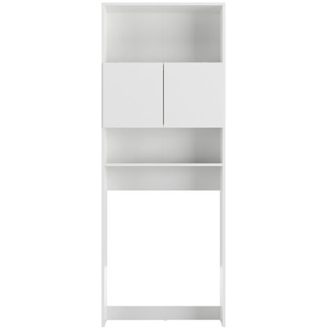 Meuble de salle de bain/buanderie avec 2 portes centrales et étagères ouvertes coloris blanc - Longueur 70 x Hauteur 182 x Profondeur 21 cm (1/5)