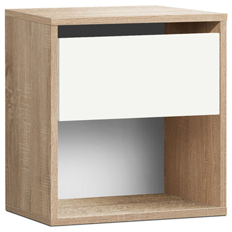 Table de chevet Table de nuit avec 1 tiroir sans poignée et étagère ouverte coloris Cambrian/blanc - Longueur 40 x Hauteur 42 x Profondeur 28 cm (1/2)