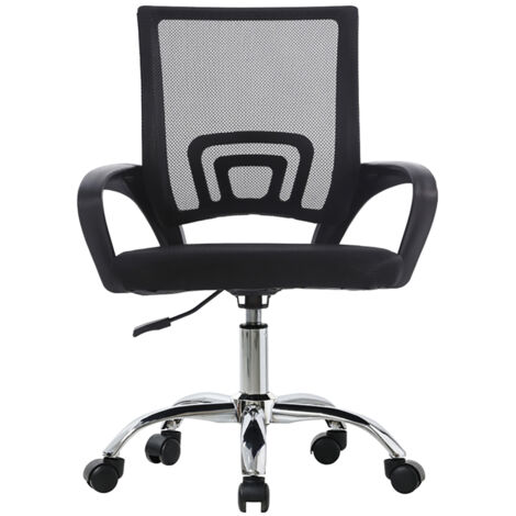 Chaise de bureau noire avec dossier et accoudoirs en maille, roulettes en métal - Longueur 49 x Hauteur 92 x Profondeur 50 cm (1/5)