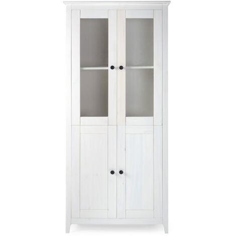 Vitrine avec 2 portes et 2 portes vitrée coloris blanc - Longueur 80,5 x Hauteur 180 x Profondeur 35 cm (1/5)
