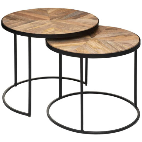 Lot de 2 tables café gigognes en métal noir et manguier Basile (1/5)