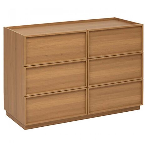 Commode meuble de rangement à 6 tiroirs, coloris marron - Longueur 115 x Profondeur 48 x Hauteur 78 cm