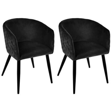 Lot de 2 fauteuils en velours avec pieds en métal, coloris noir - Longueur 55 x Profondeur 55 x Hauteur 76 cm (1/5)