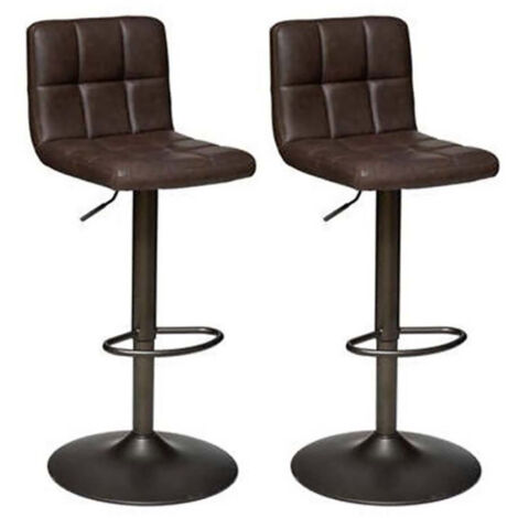 Lot de 2 Chaises de bar hautes ajustables en cuir, coloris marron - Longueur 45 x Profondeur 52 x Hauteur 104 cm (1/5)