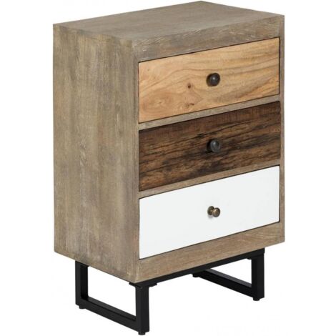 Table de chevet Table de nuit de 3 tiroirs en bois de manguier aspect vieilli - Longueur 49 x Profondeur 33 x Hauteur 73 cm (1/5)