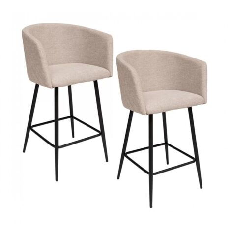 Lot de 2 fauteuils de bar en velours avec pieds en métal, coloris beige - Longueur 51 x Profondeur 54 x Hauteur 101 cm (1/4)