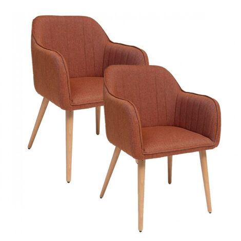 Lot de 2 chaises style fauteuil avec des pieds en bois, coloris ambre - Longueur 60 x Profondeur 57 x Hauteur 83,5 cm (1/5)