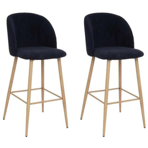 Lot de 2 chaises de bar en velours côtelé avec des pieds effet bois, coloris bleu encre - Longueur 48 x Profondeur 56 x Hauteur 106 cm (1/5)