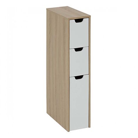 Meuble d'appoint de rangement à 3 tiroirs, coloris chêne/blanc - Longueur 40 x Profondeur 18 x Hauteur 80 cm
