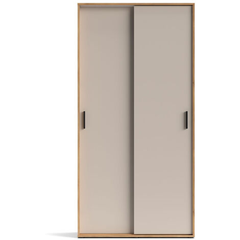 Armoire à 2 portes coulissantes avec étagères et penderie, coloris Beige/chêne Mauvella - Longueur 100 x Hauteur 200 x Profondeur 49,8 cm