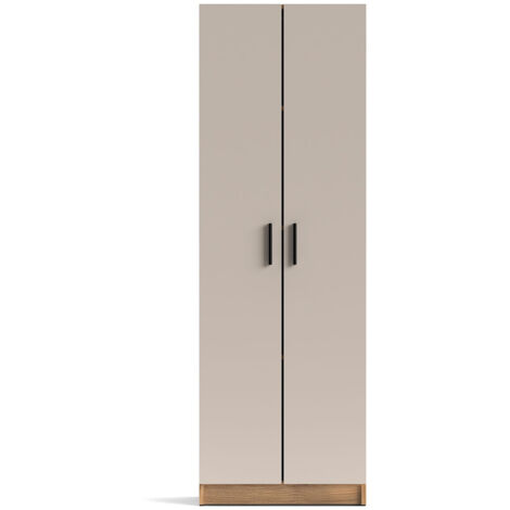 Armoire Placard meuble multifonctionnel à 2 portes et 4 étagères coloris Beige/chêne Mauvella - Longueur 60 x Hauteur 180 x Profondeur 34,4 cm