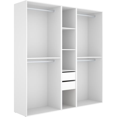 Grand dressing ouvert avec fond réversible – 4 penderies, 2 tiroirs – Blanc / Naturel - Hauteur 204,5 x Longueur 199,5 x Profondeur 45 cm (1/5)