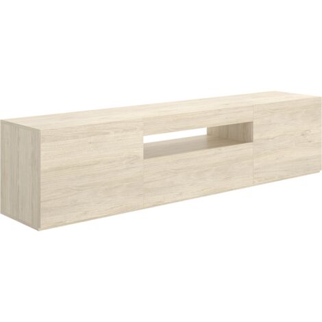 Meuble TV bas avec porte abattante et niche ouverte, coloris naturel - Hauteur 47,5 x Longueur 200 x Profondeur 42 cm (1/5)