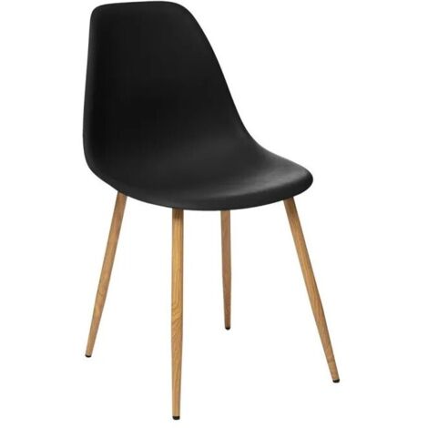 Lot de 6 chaises de salle à manger avec des pieds effet bois, couleur noir - Longueur 46 x Profondeur 55 x Hauteur 86 cm (1/3)
