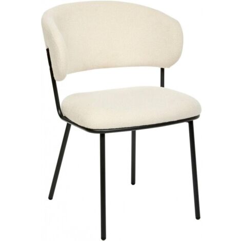 Lot de 2 chaises de salle à manger en tissu chenille avec pieds en métal noir, couleur blanche - Longueur 58 x Profondeur 54 x Hauteur 79 cm (1/5)