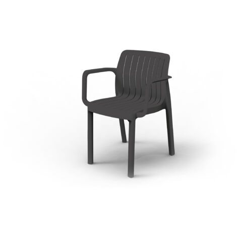 Lot de 6 chaises de jardin avec accoudoirs coloris Antracithe - Longueur 58 x Profondeur 53 x Hauteur 77 cm (1/5)
