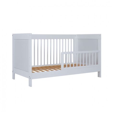 Lit pour enfant à Barreaux en bois avec Sommier à Lattes Réglable, coloris blanc - Longueur 143 x Profondeur 74,6 x Hauteur 80 cm (1/5)