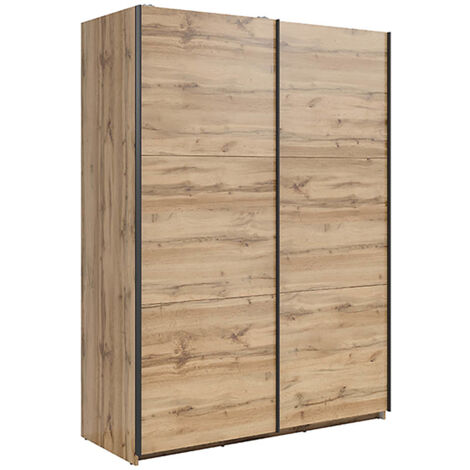 Armoire placard à 2 portes coulissantes coloris Chêne wotan - Longueur 153,5 x Profondeur 60 x Hauteur 195,5 cm (1/5)
